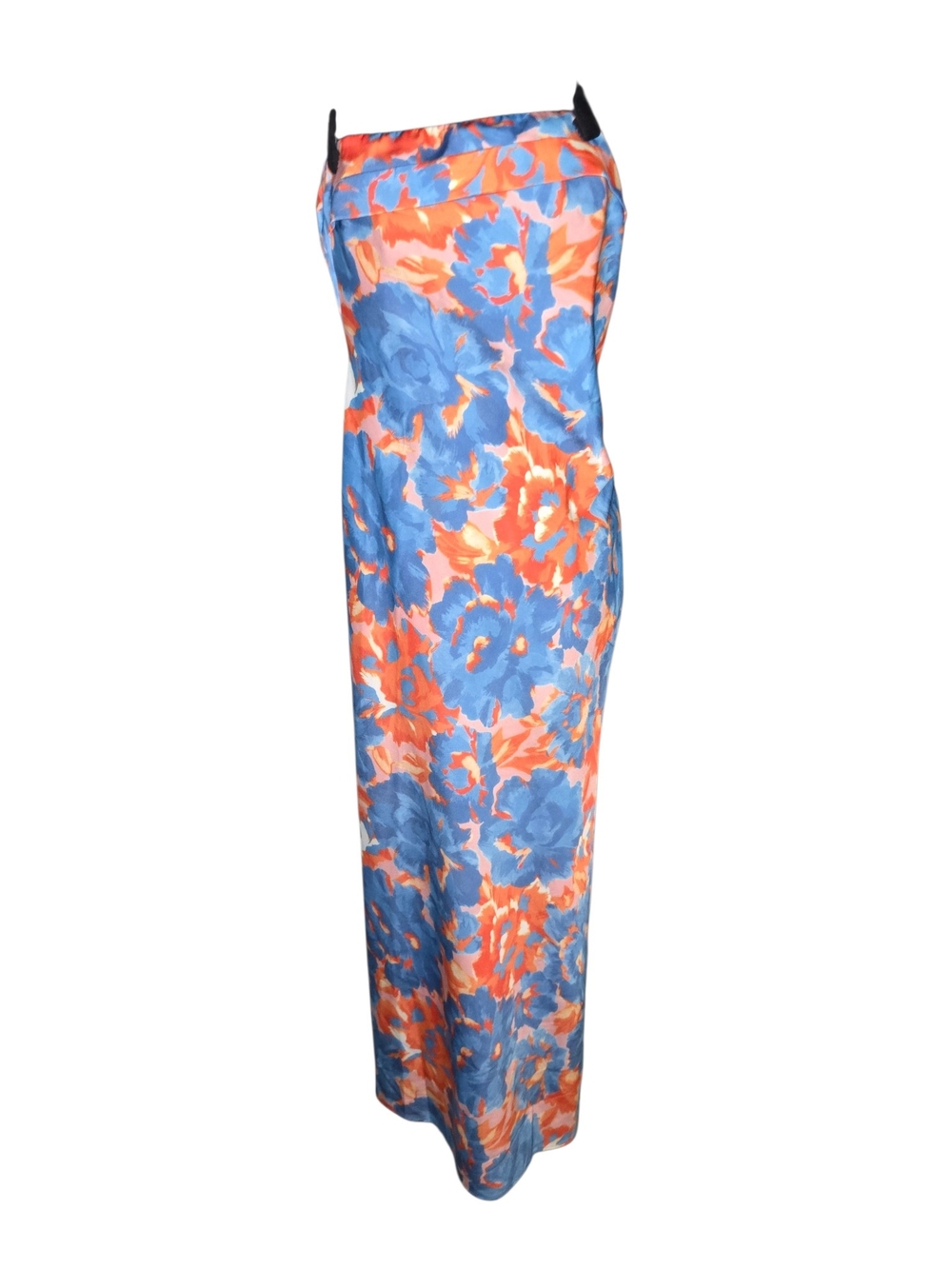 Strapless Floral Maxi Dress in Blue and Orange
